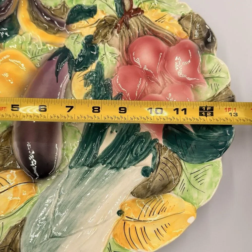 Vintage Italy Majolica Vegetable Wall Platter 13” Eggplant Radish Celery Relief